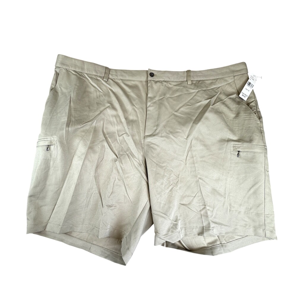 IZOD Golf Shorts Mens 52x9 Beige Polyester Twill Relaxed Fit Pockets Zip